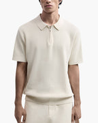 Men's Zip-Up Polo with Mesh Texture and Ribbed Trims