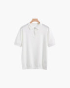 Men's Zip-Up Polo with Mesh Texture and Ribbed Trims - White