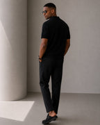 Men's Zip-Up Polo with Mesh Texture and Ribbed Trims