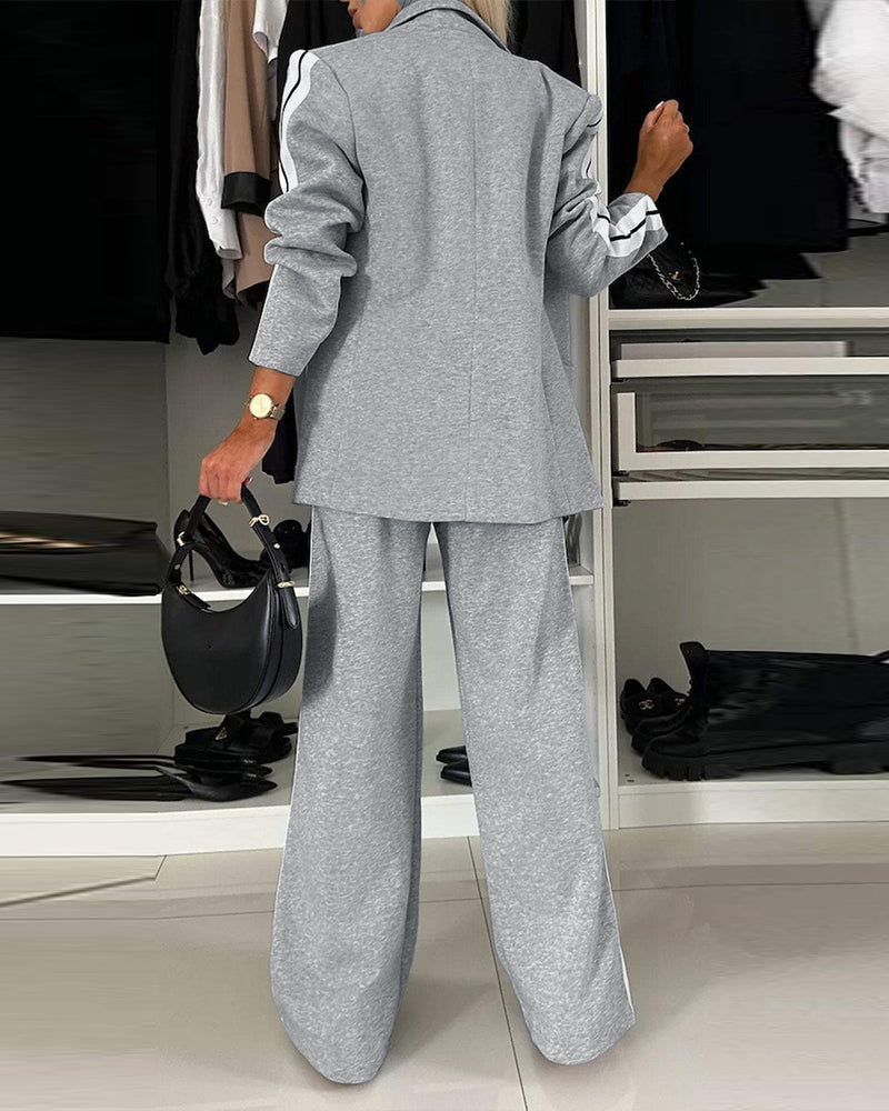Notched-Collar Coat and Elastic-Waist Trouser Set