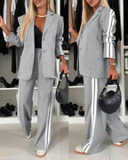 Notched-Collar Coat and Elastic-Waist Trouser Set