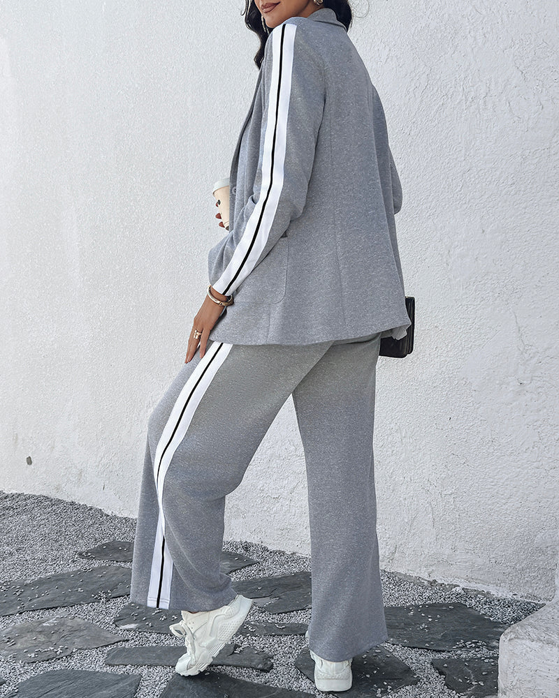 Notched-Collar Coat and Elastic-Waist Trouser Set