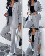 Notched-Collar Coat and Elastic-Waist Trouser Set