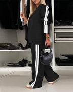 Notched-Collar Coat and Elastic-Waist Trouser Set