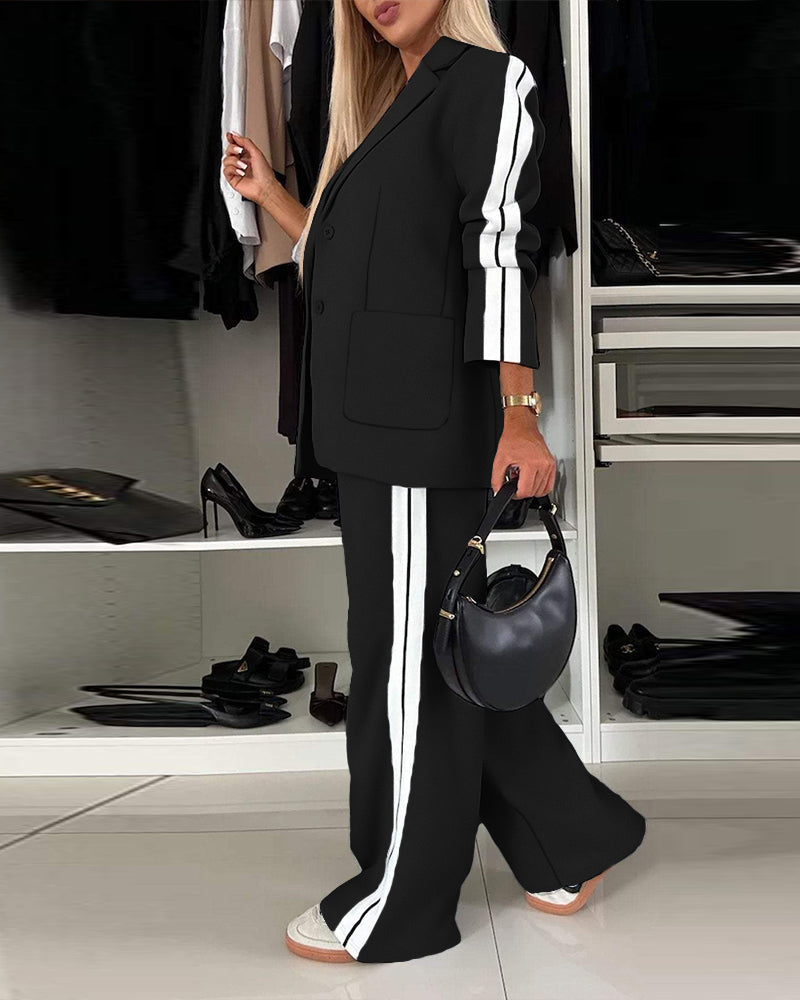 Notched-Collar Coat and Elastic-Waist Trouser Set