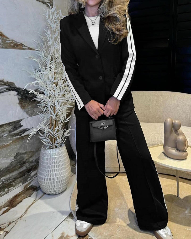 Notched-Collar Coat and Elastic-Waist Trouser Set
