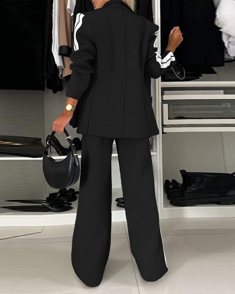 Notched-Collar Coat and Elastic-Waist Trouser Set