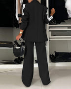 Notched-Collar Coat and Elastic-Waist Trouser Set