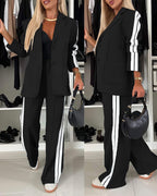 Notched-Collar Coat and Elastic-Waist Trouser Set