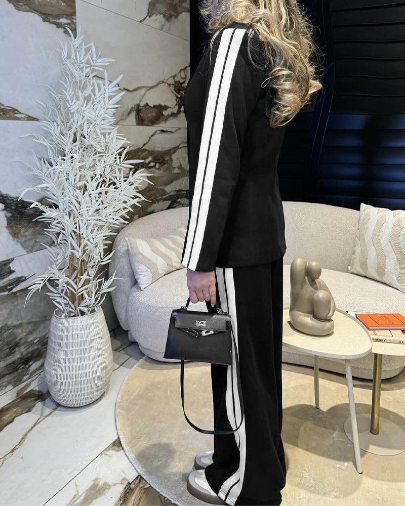 Notched-Collar Coat and Elastic-Waist Trouser Set
