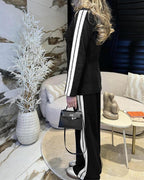 Notched-Collar Coat and Elastic-Waist Trouser Set