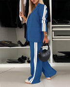 Notched-Collar Coat and Elastic-Waist Trouser Set