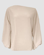 Off-Shoulder Blouse with Skew Neck and Lantern Sleeve