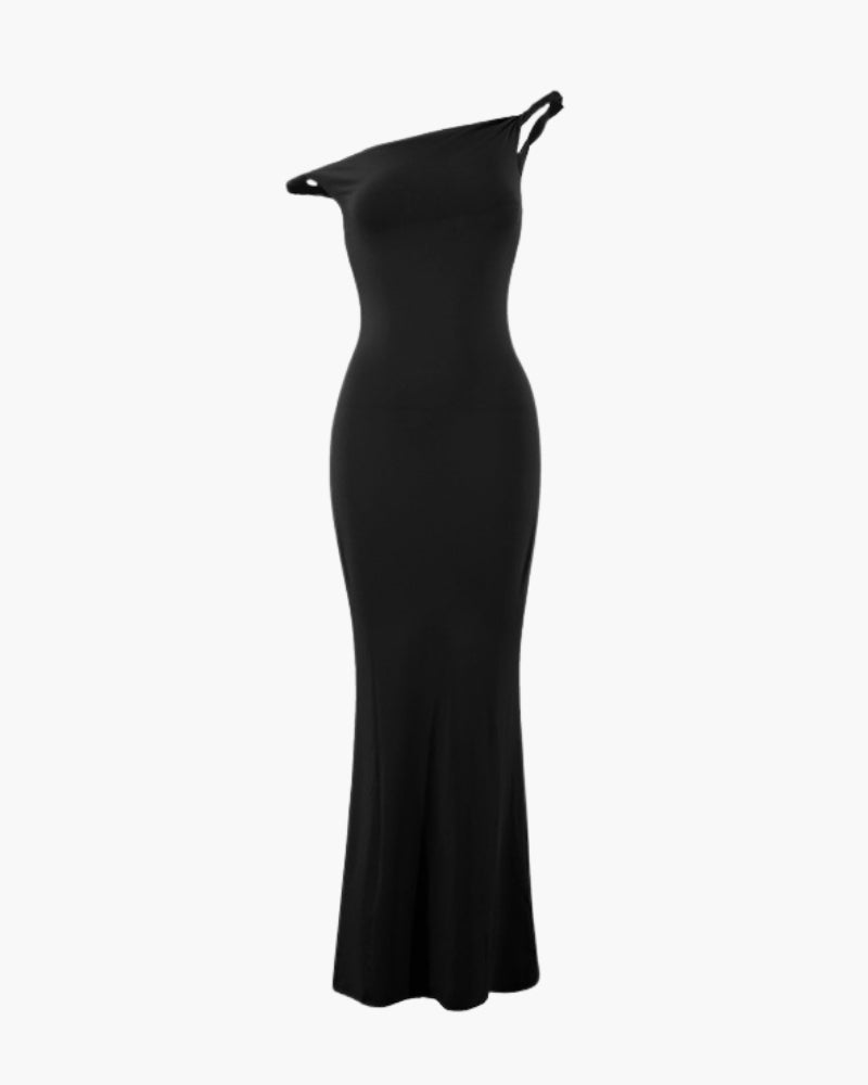 One-Shoulder Bodycon Maxi Dress with Asymmetric Neckline