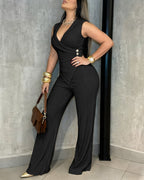 Overlap V-Neck Top and Wide-Leg Trouser Two-Piece - Apricot