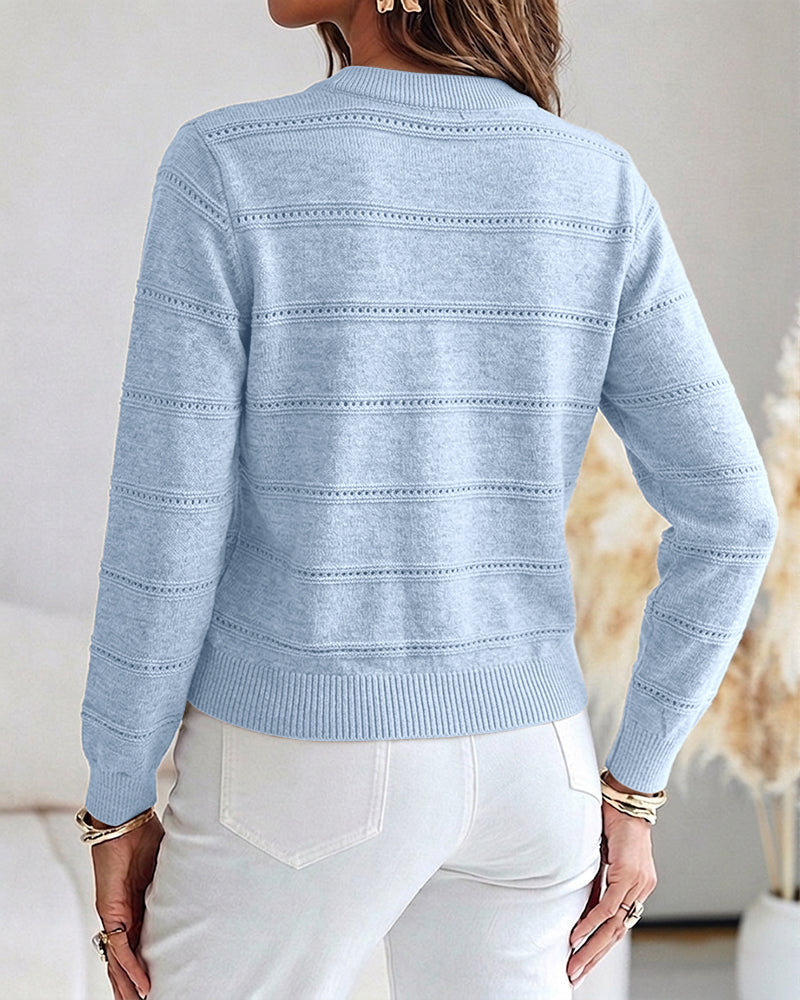 Pearl-Beaded Knit Cardigan with Open-Work Panels