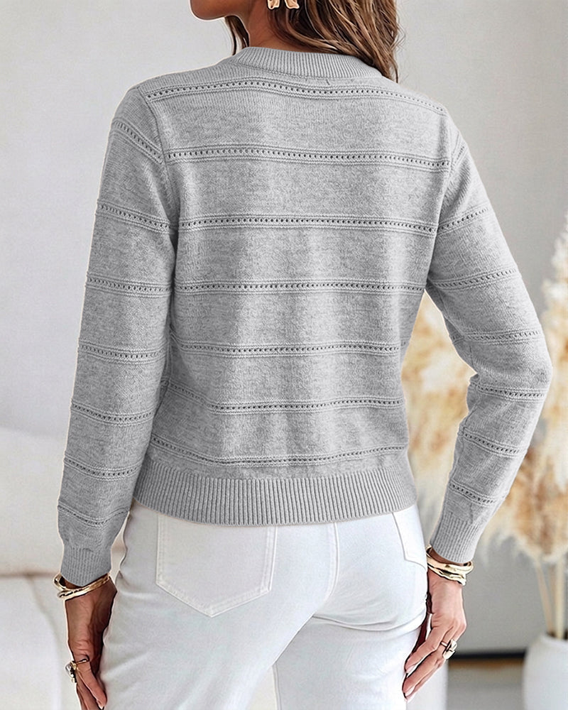 Pearl-Beaded Knit Cardigan with Open-Work Panels