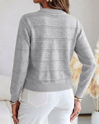 Pearl-Beaded Knit Cardigan with Open-Work Panels
