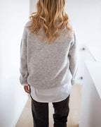 Rib-Knit Polo Sweater with V Neck and Drop Shoulder - Gray