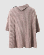 Ribbed Knit Set with Turtleneck Top and Wide Trousers - Brown