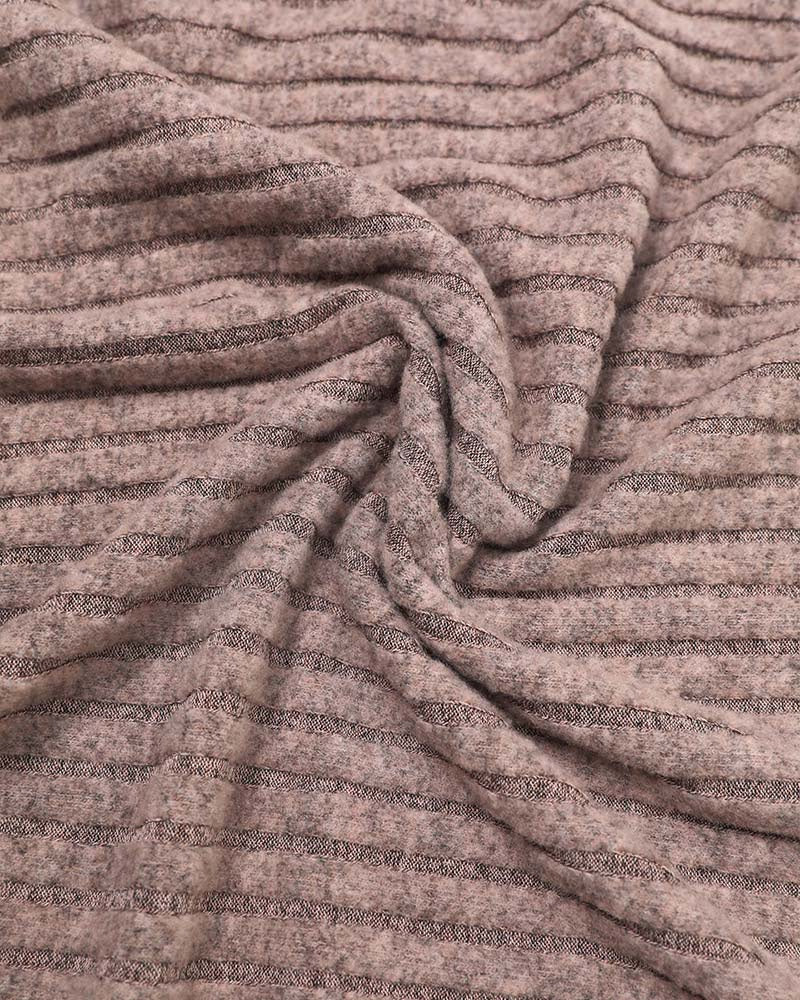 Ribbed Knit Set with Turtleneck Top and Wide Trousers - Brown
