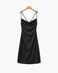 Satin-Look Cowl Neck Slip Dress with Adjustable Straps - Black