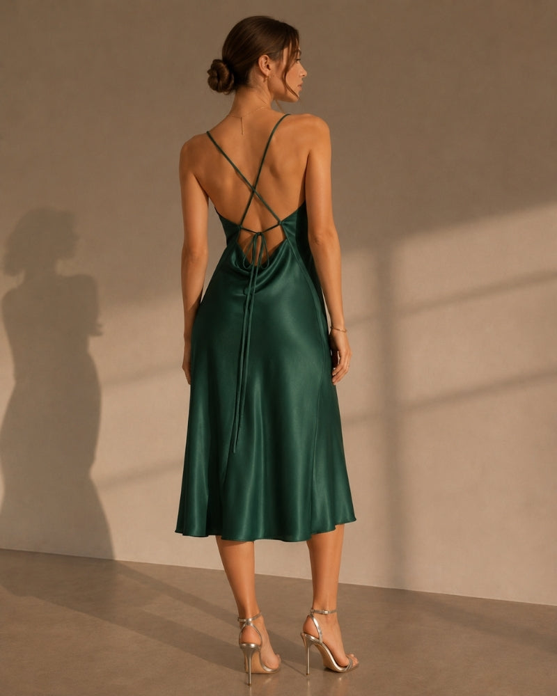 Satin-Look Cowl Neck Slip Dress with Adjustable Straps