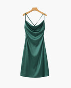 Satin-Look Cowl Neck Slip Dress with Adjustable Straps - Green