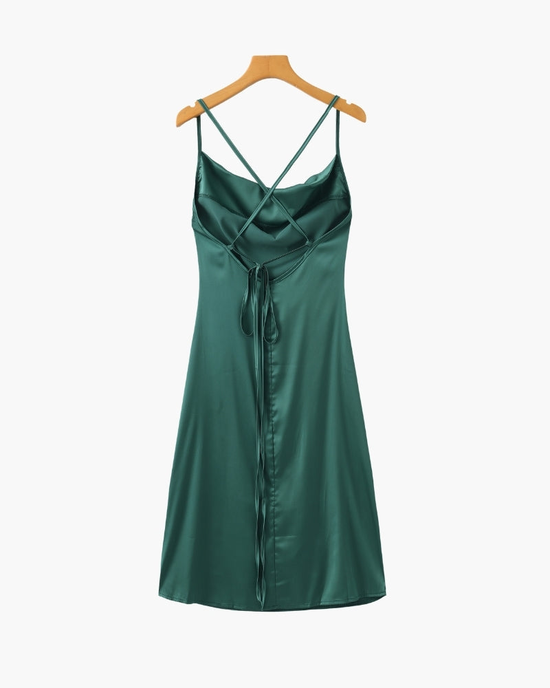 Satin-Look Cowl Neck Slip Dress with Adjustable Straps