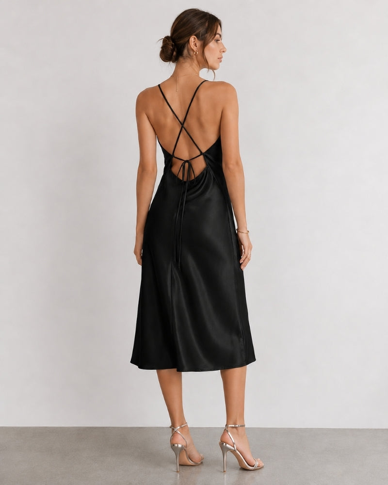 Satin-Look Cowl Neck Slip Dress with Adjustable Straps