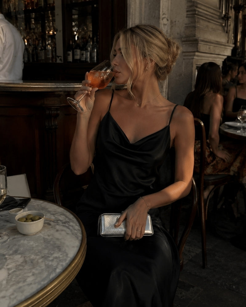 Satin-Look Cowl Neck Slip Dress with Adjustable Straps
