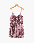Sequin Mini Dress with Spaghetti Straps and V Neckline - Rose Gold