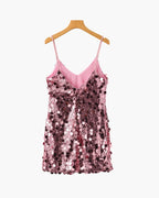 Sequin Mini Dress with Spaghetti Straps and V Neckline