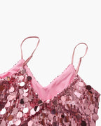 Sequin Mini Dress with Spaghetti Straps and V Neckline