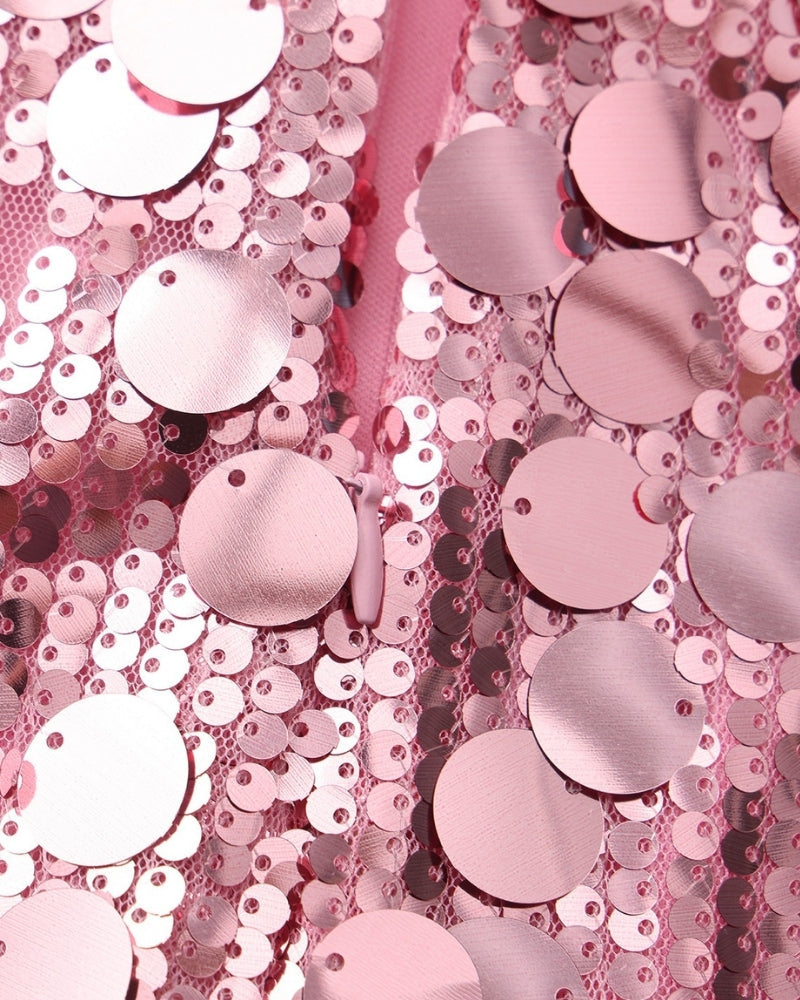 Sequin Mini Dress with Spaghetti Straps and V Neckline