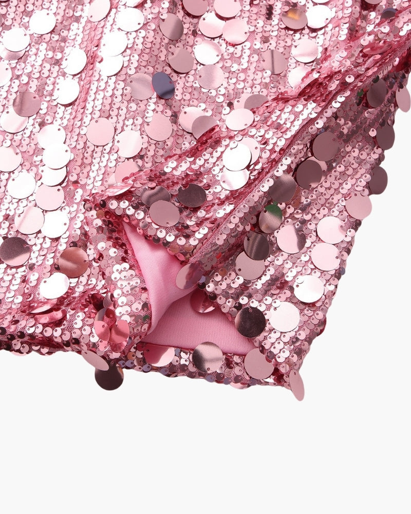 Sequin Mini Dress with Spaghetti Straps and V Neckline