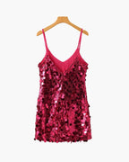 Sequin Mini Dress with Spaghetti Straps and V Neckline
