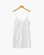 Sequin Mini Dress with Spaghetti Straps and V Neckline