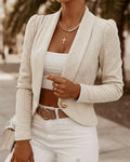 Shawl-Collar Crop Jacket in Argyle Cable Knit - Khaki