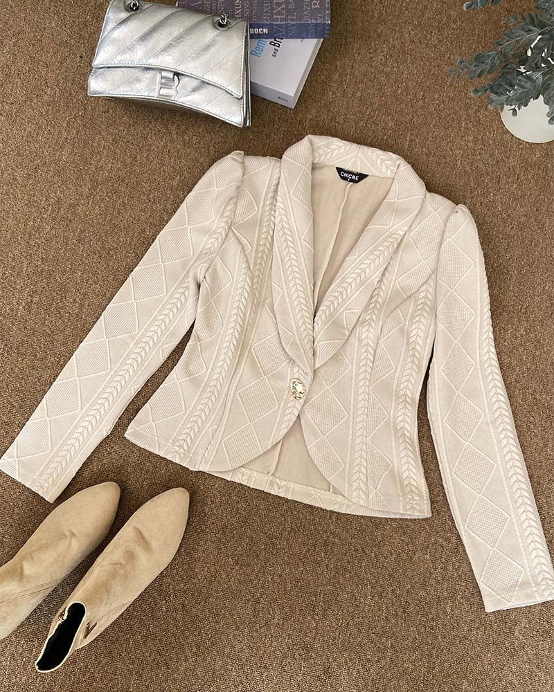 Shawl-Collar Crop Jacket in Argyle Cable Knit
