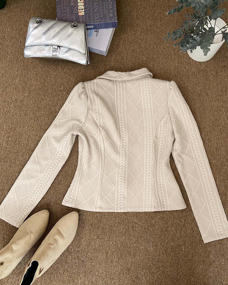 Shawl-Collar Crop Jacket in Argyle Cable Knit