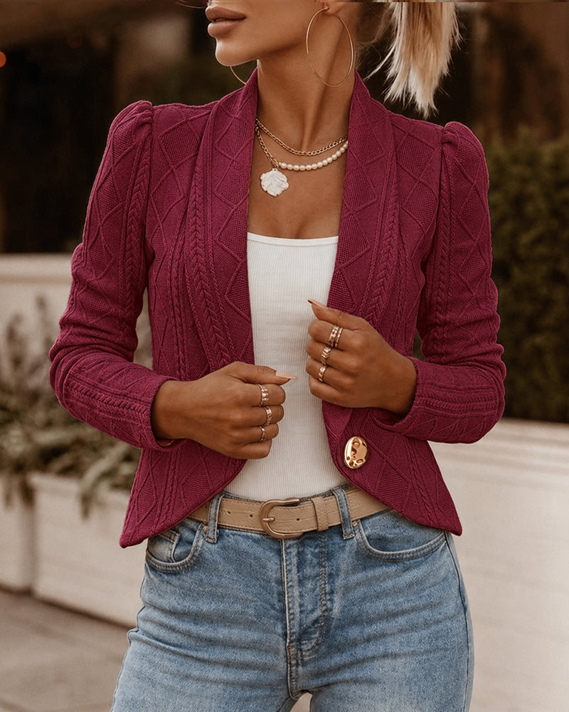 Shawl-Collar Crop Jacket in Argyle Cable Knit