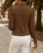 Shawl-Collar Crop Jacket in Argyle Cable Knit