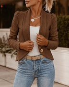 Shawl-Collar Crop Jacket in Argyle Cable Knit