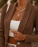Shawl-Collar Crop Jacket in Argyle Cable Knit