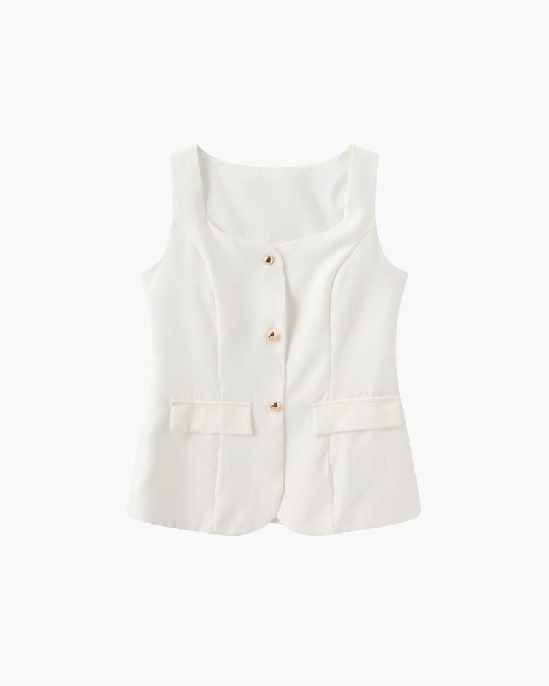 Sleeveless Blazer Top and A-Line Mini Skirt Two-Piece Set