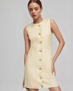 Sleeveless Mini Dress with Wavy Shell Button Placket