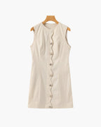Sleeveless Mini Dress with Wavy Shell Button Placket