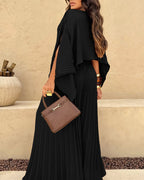 Slit-Sleeve Top and Pleated Wide-Leg Trouser Set - Khaki