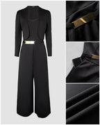 Square-Neck Jumpsuit with Wide Leg and Zip Back - Black